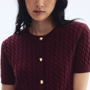 H&M Burgundy Cable-Knit Cardigan/NWT/S